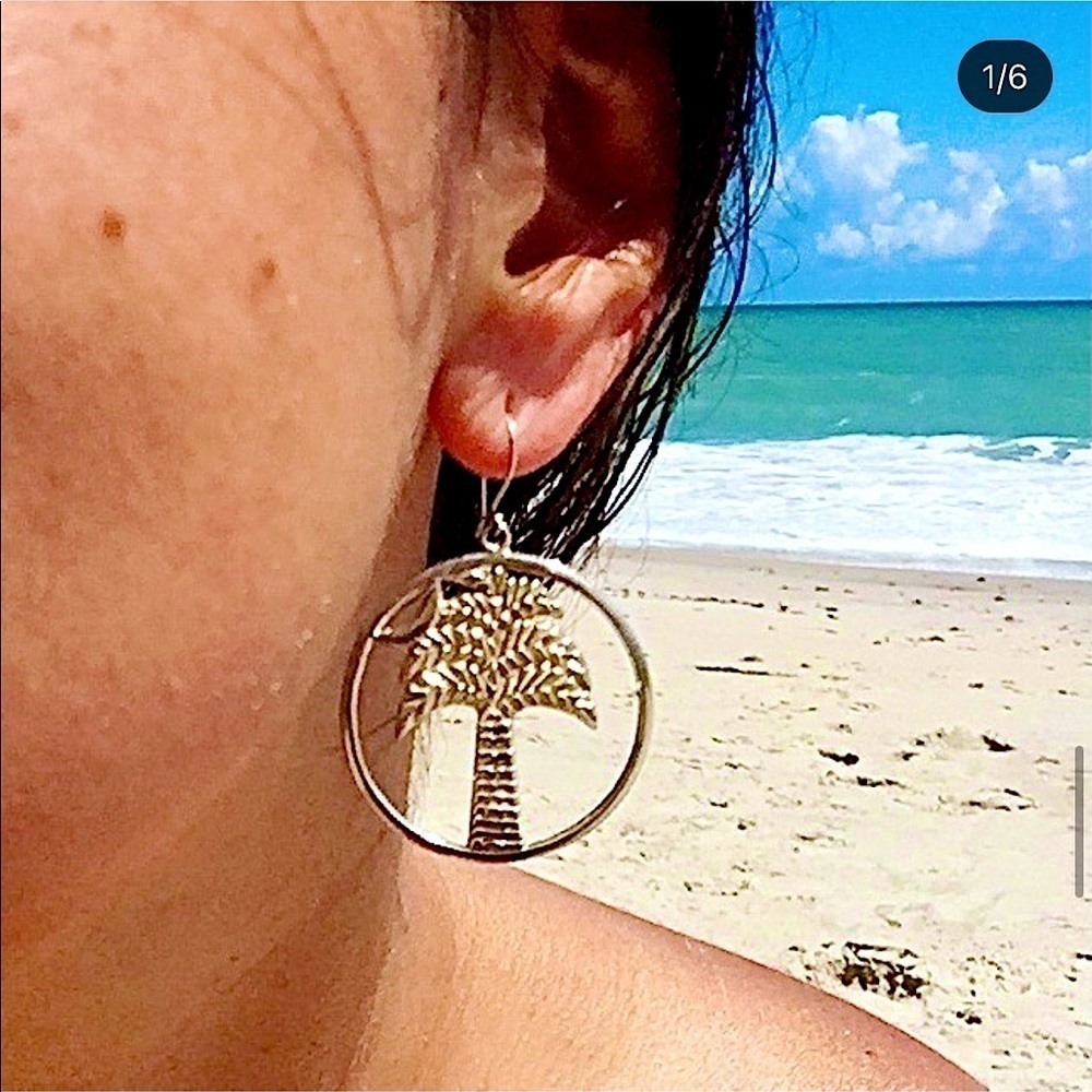 Palm Tree Sterling Silver Hook Earrings Summer Beach Sea